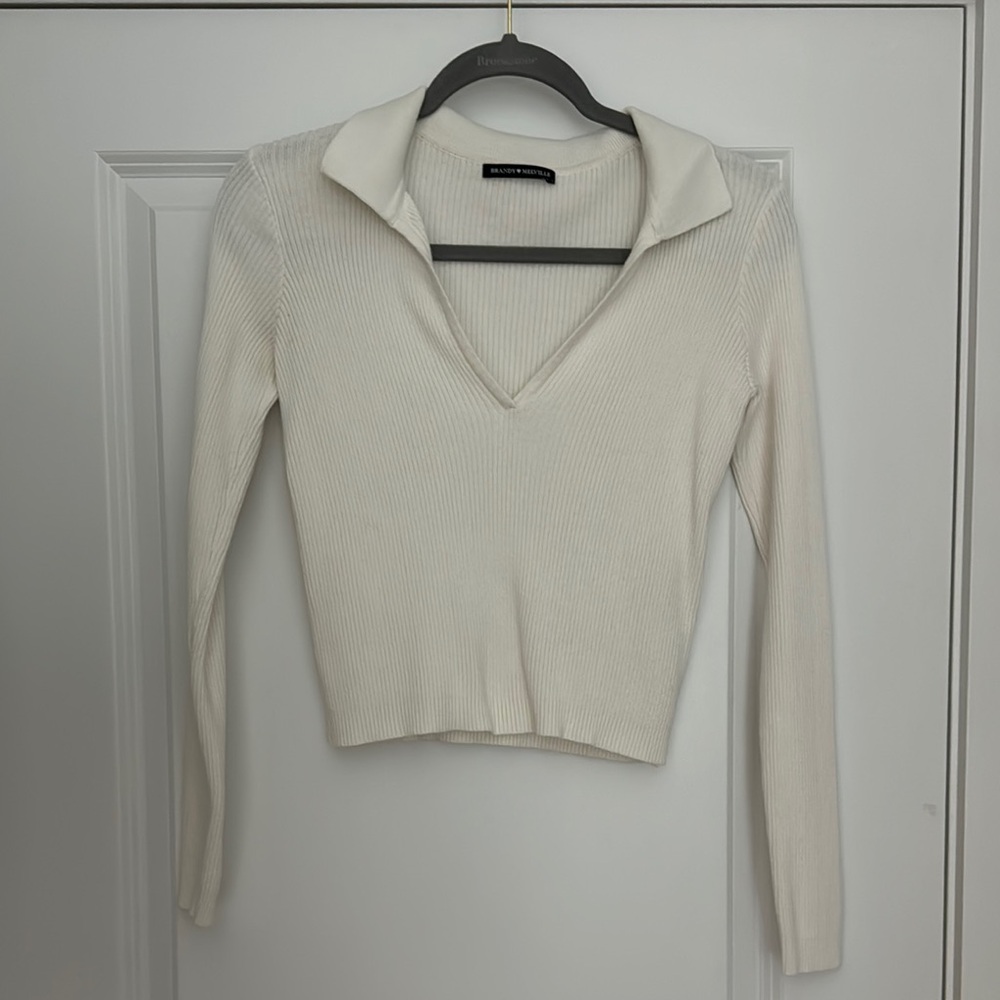 Brandy Melville Cream Ribbed Knit Top